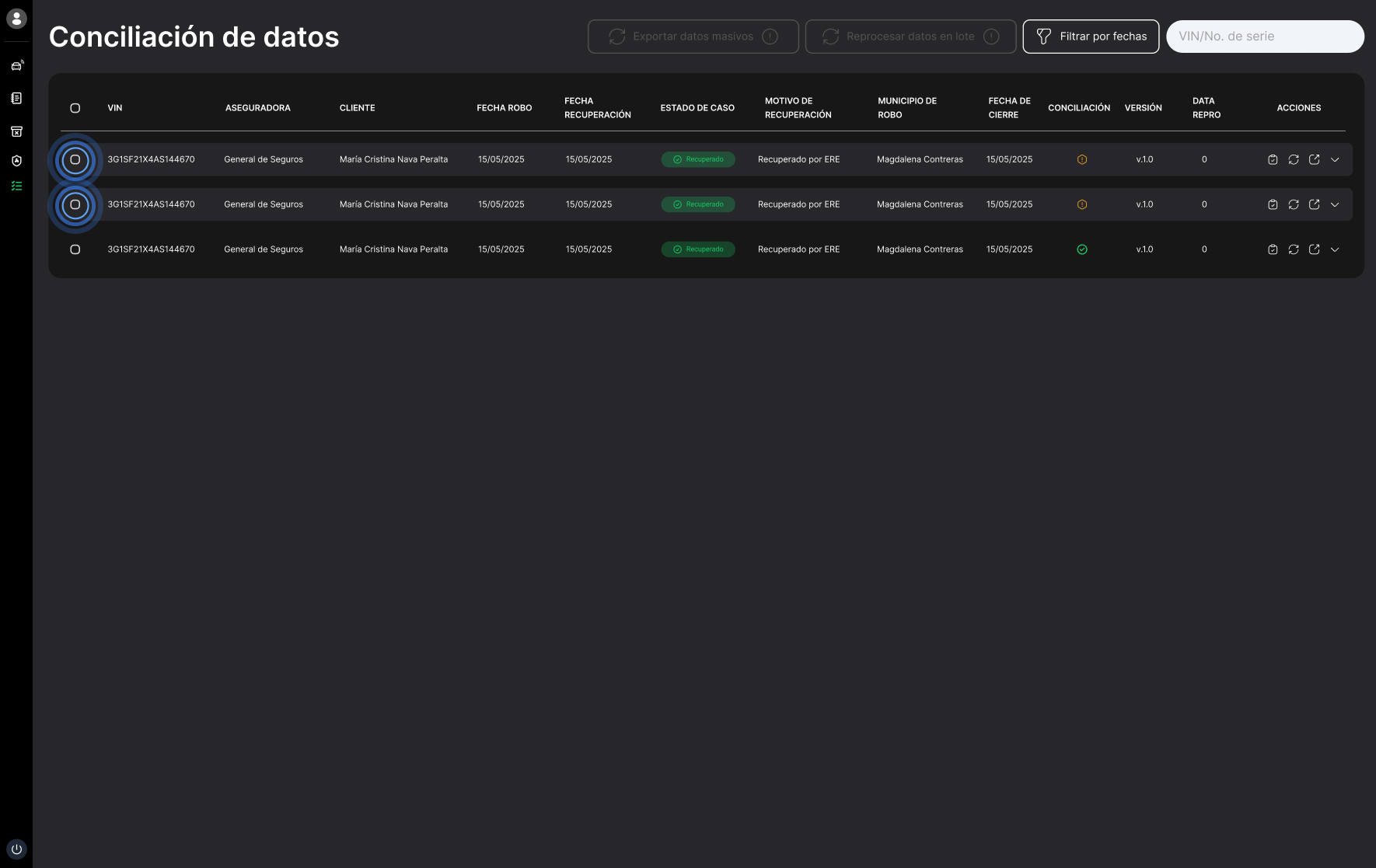 Multi-select unlocks the bulk actions in the header.